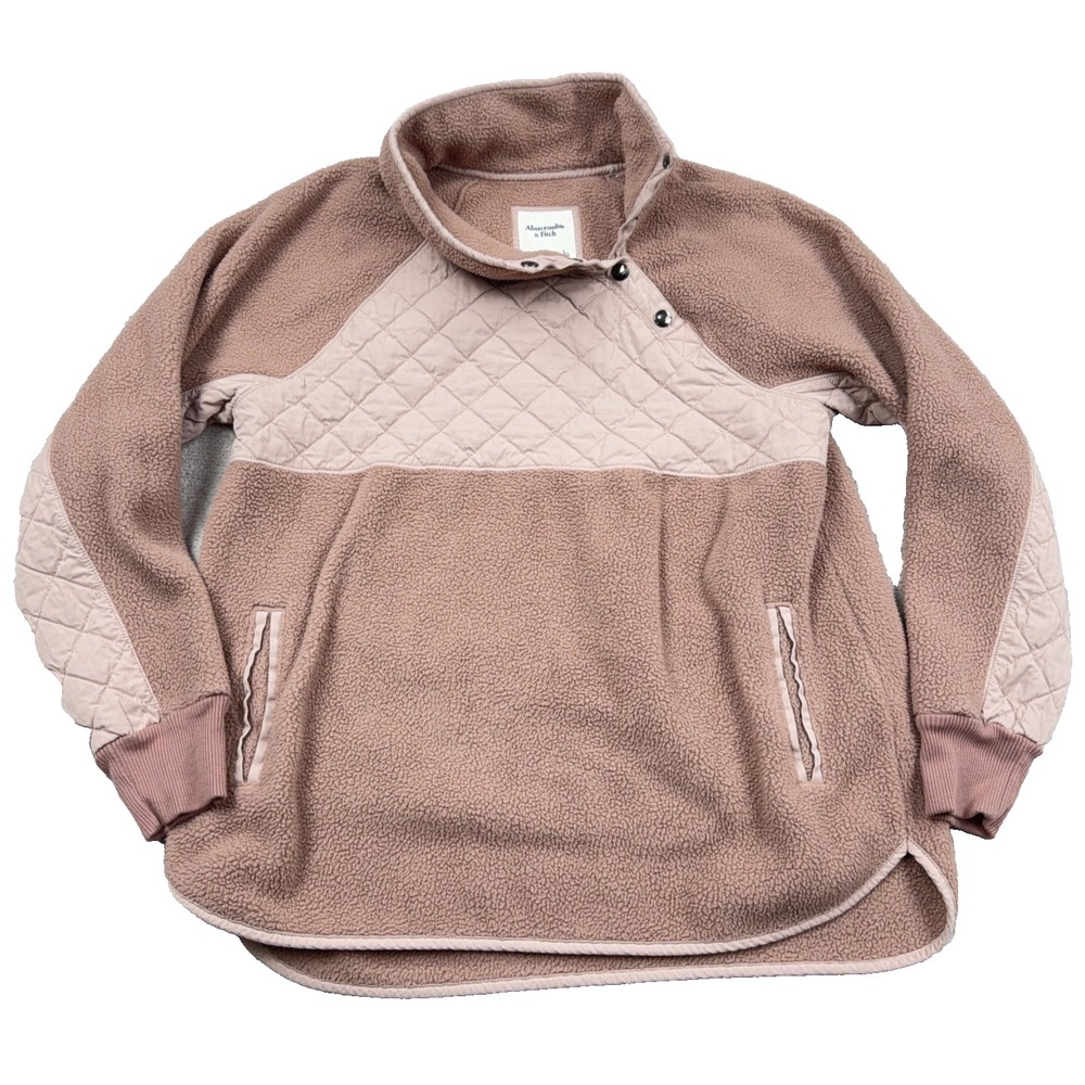 Abercrombie & Fitch Sweater Women Large Pink Pullover Fleece Snap T Henley Mixed